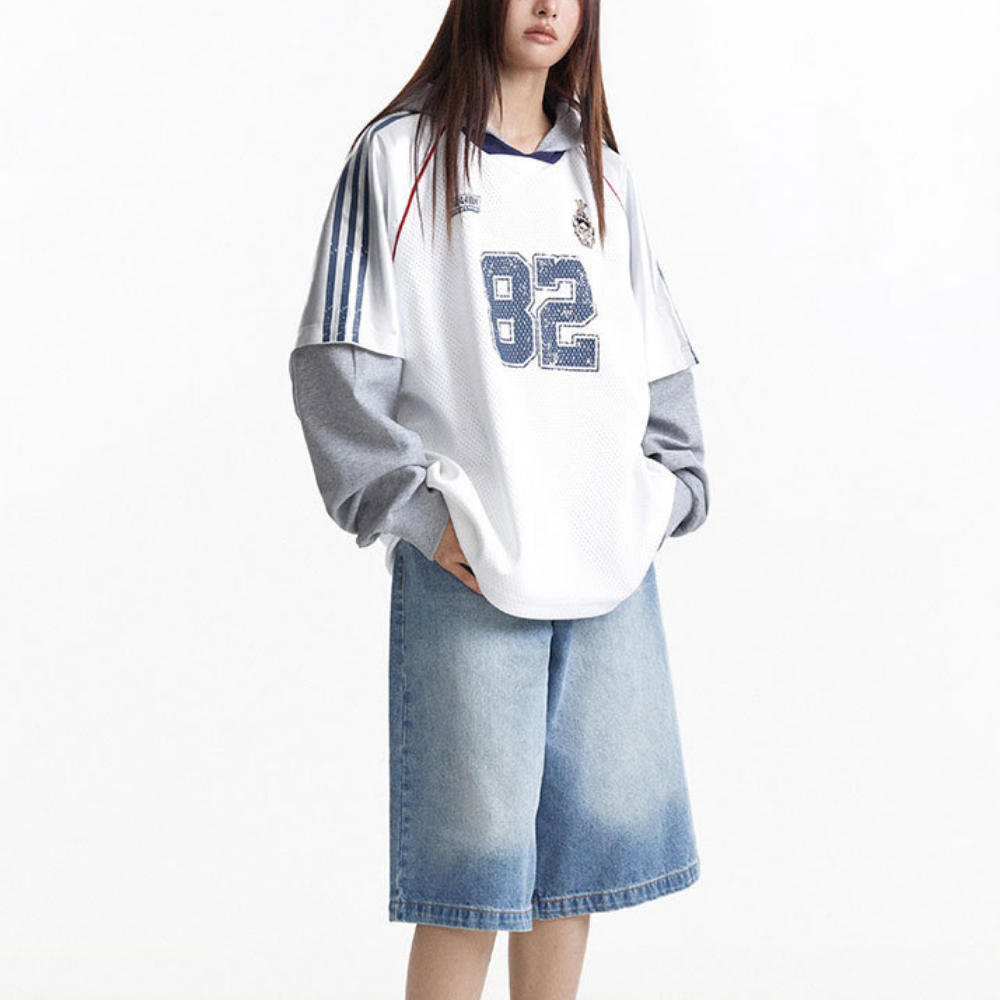 【MADE EXTREME】Sports Fake Two-Piece Hooded Sweatshirt