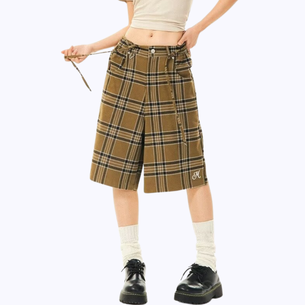 Retro Plaid Straight Shorts
