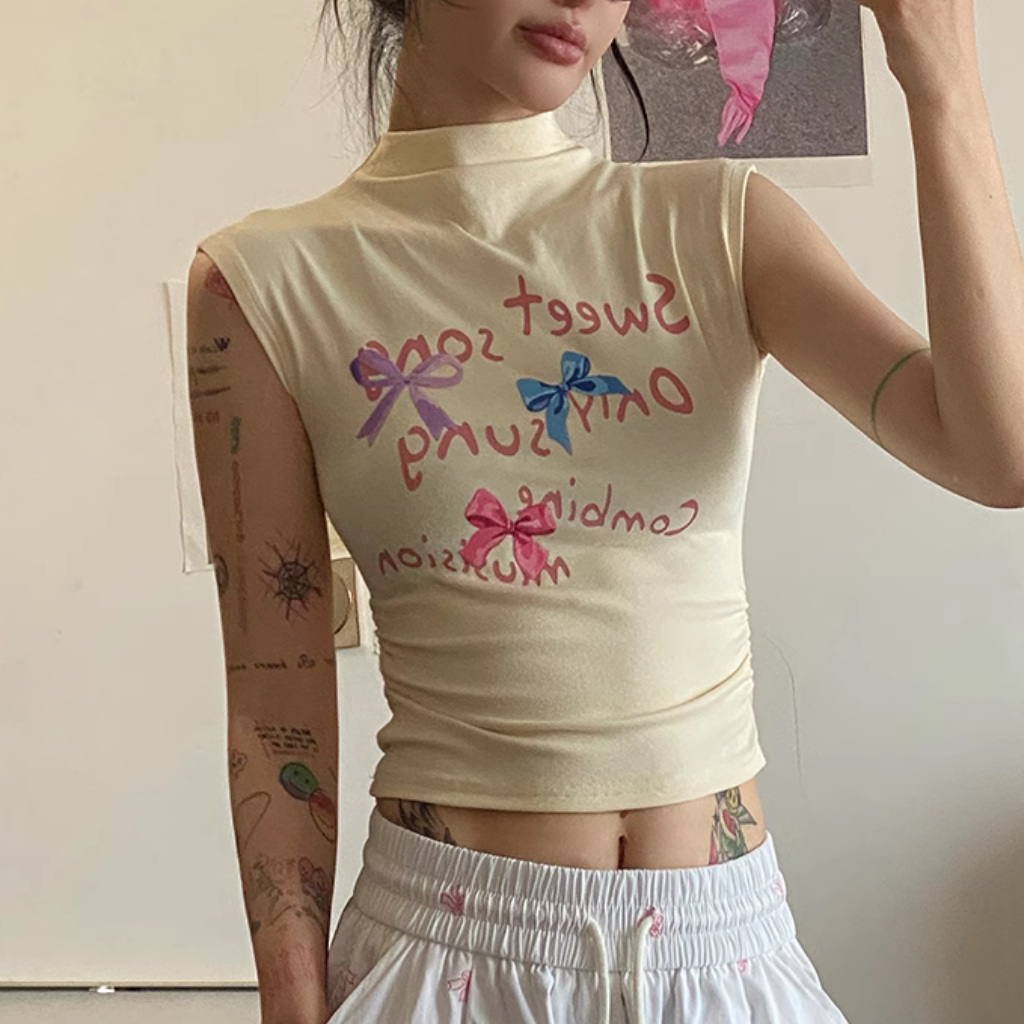 Women's Sweet Bow Half Turtle Neck T-Shirt