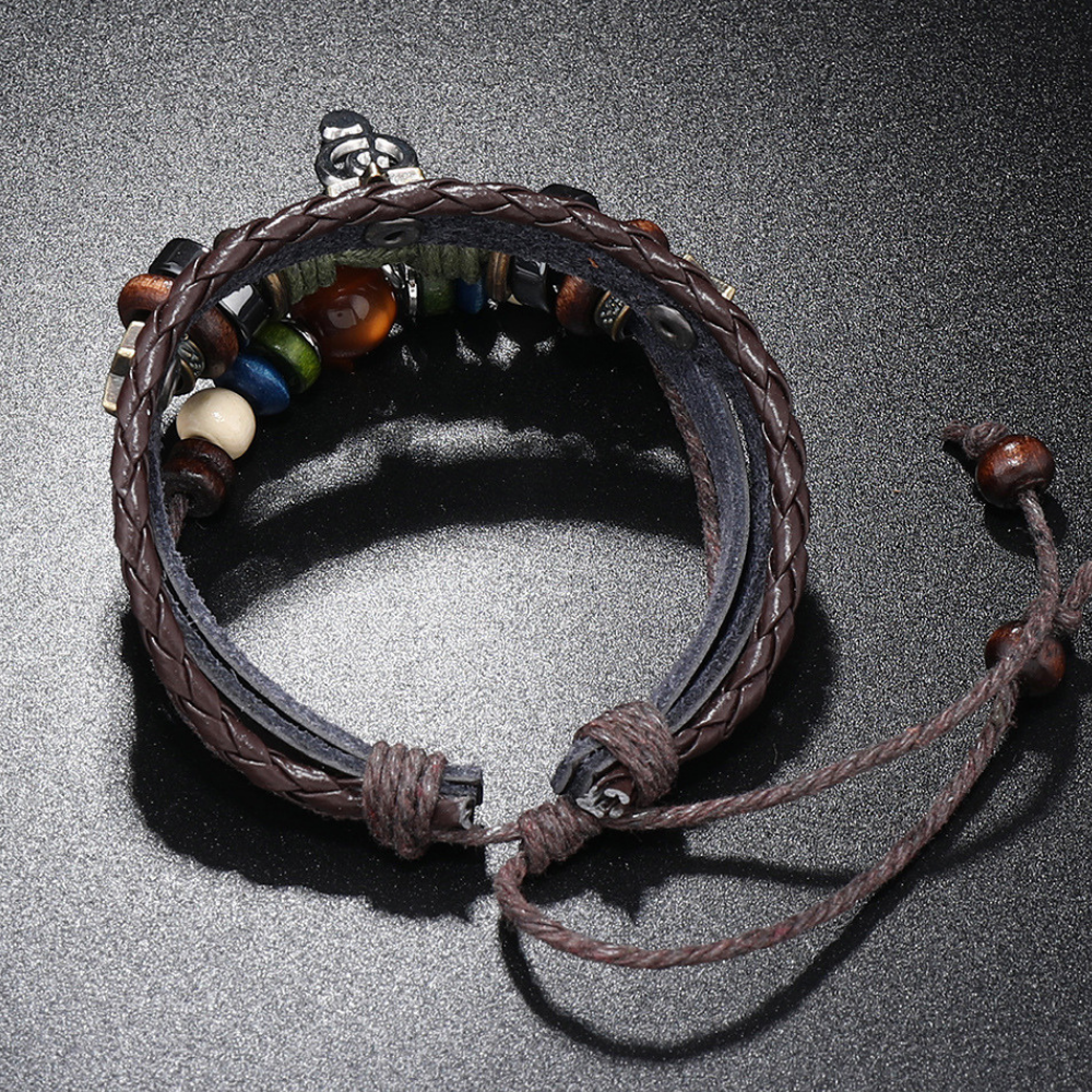 Punk Note Beaded Leather Bracelet