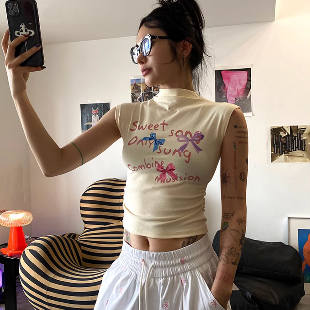 Women's Sweet Bow Half Turtle Neck T-Shirt