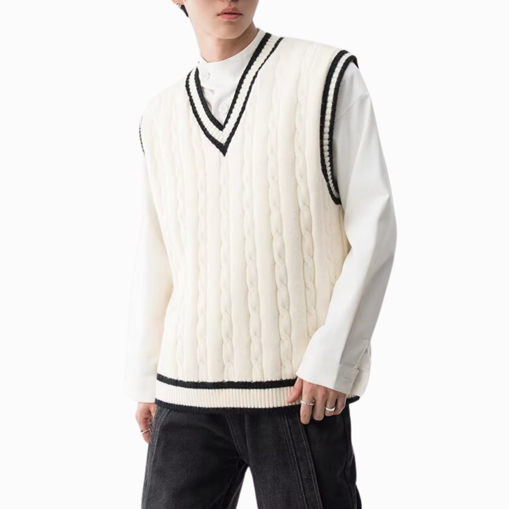 Casual V-Neck Cable Knit Vest