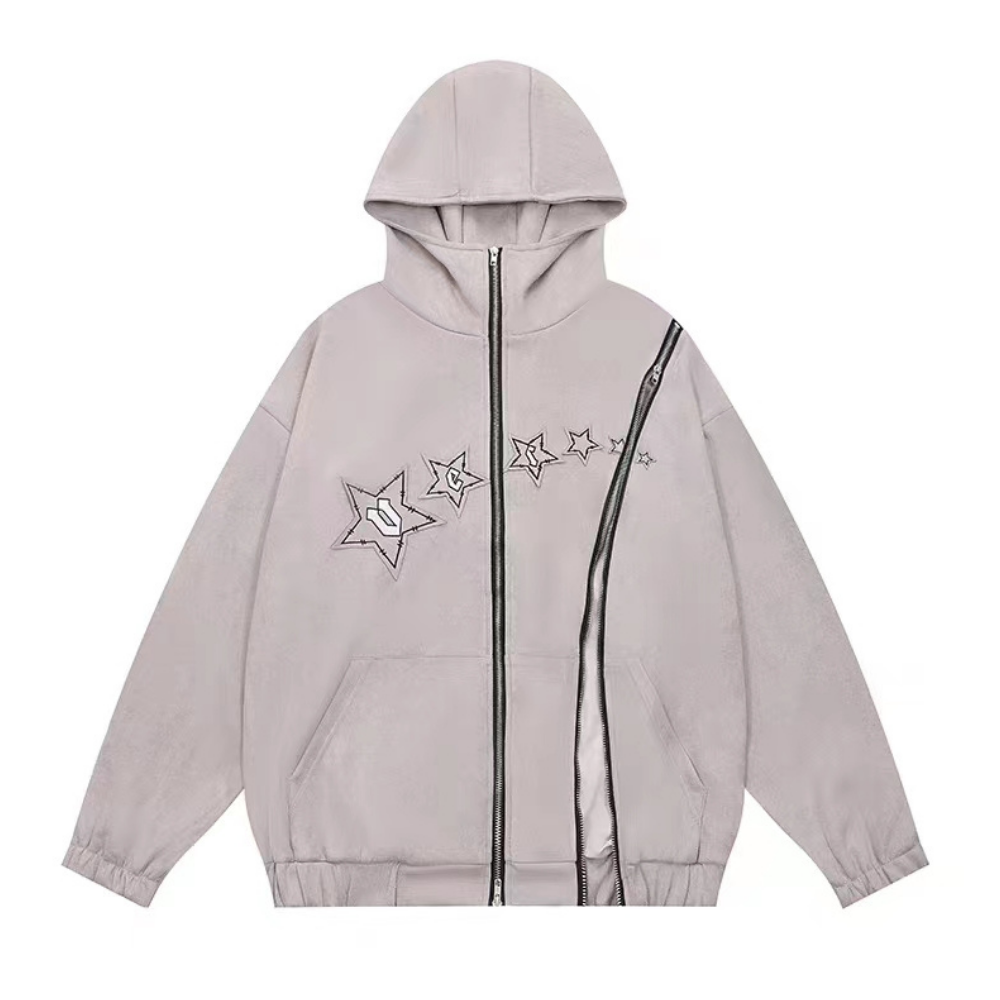 High Street Star Zip Design Hoodie
