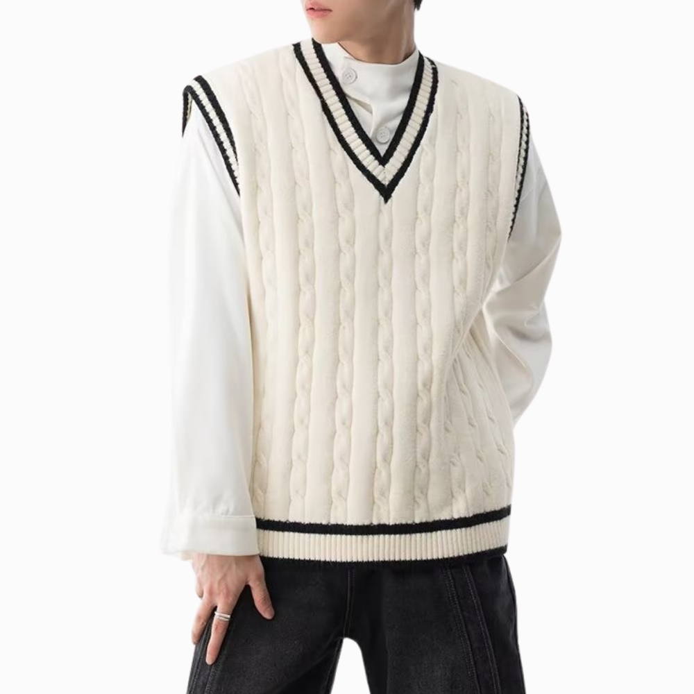 Casual V-Neck Cable Knit Vest