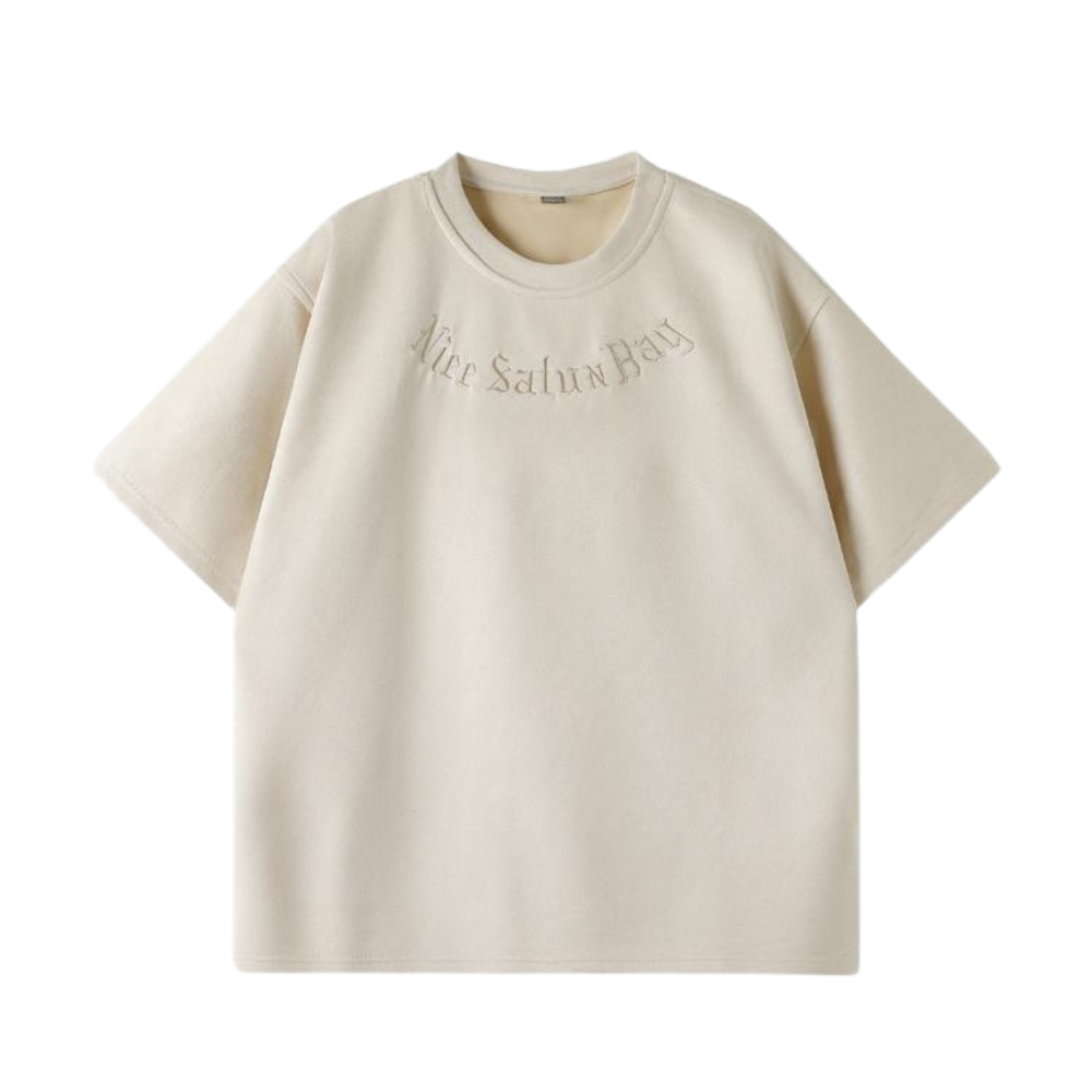 Suede Embroidered Letter T-Shirt
