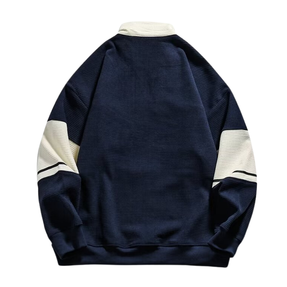 Waffle Stand Collar Zipper Sweatshirt