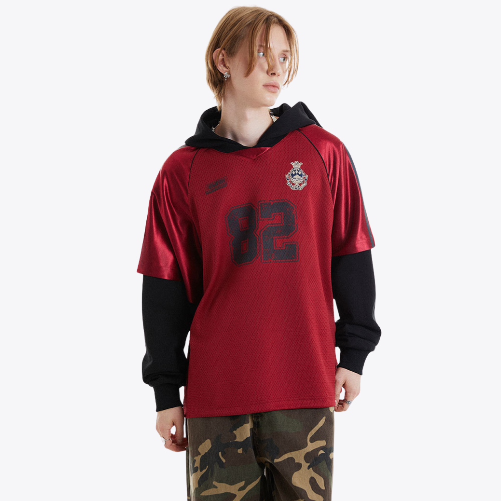 【MADE EXTREME】Sports Fake Two-Piece Hooded Sweatshirt