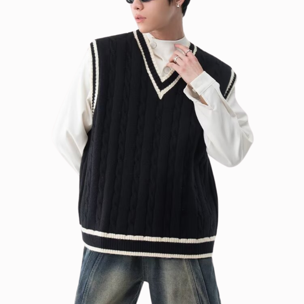 Casual V-Neck Cable Knit Vest