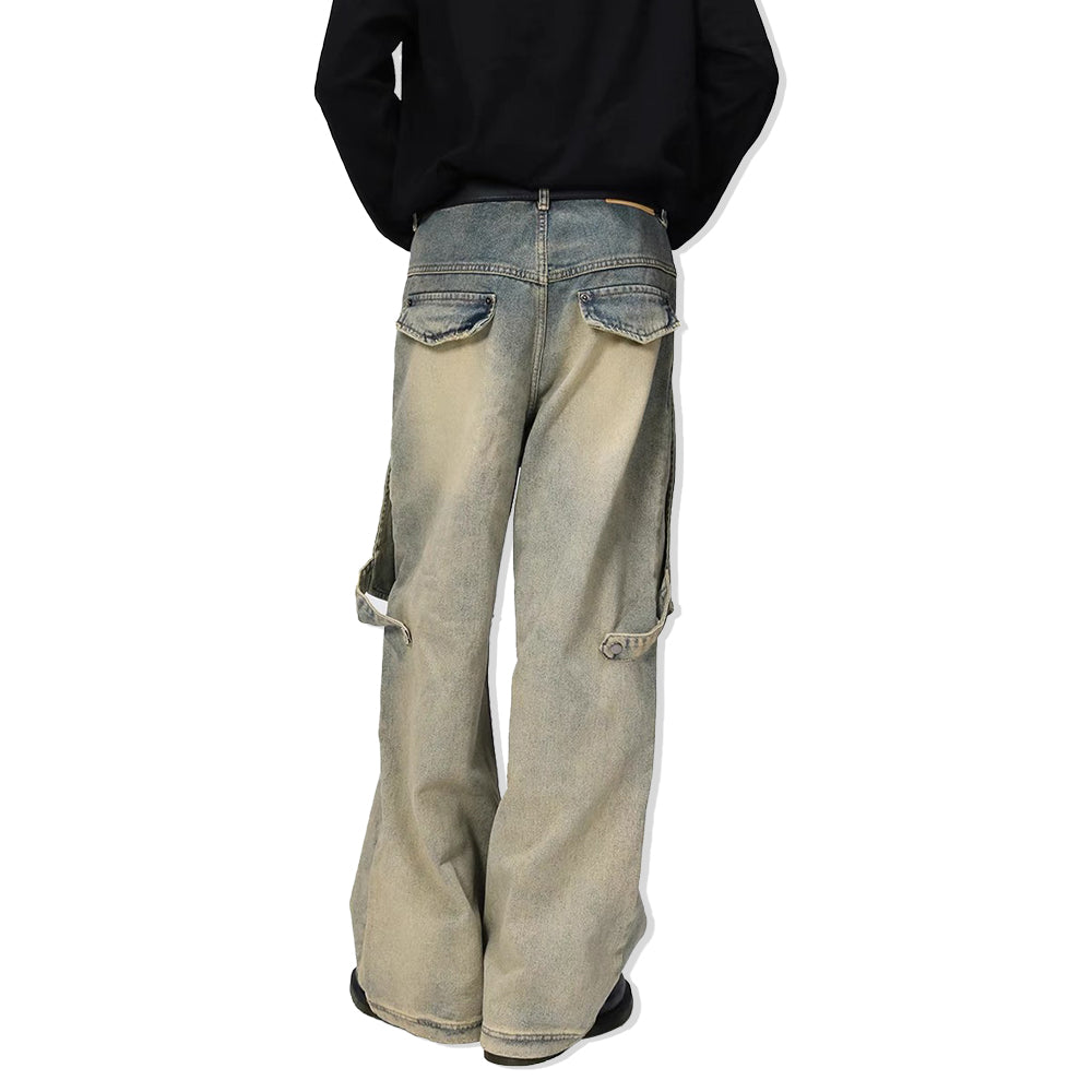 Functional Solid Color Patchwork Jeans