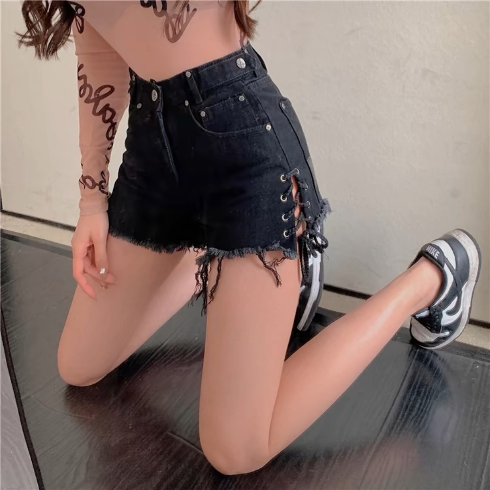 Women's Hot Girl Cross Black Shorts
