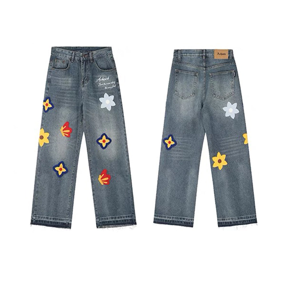 Hip-hop Loose Straight Patch Jeans