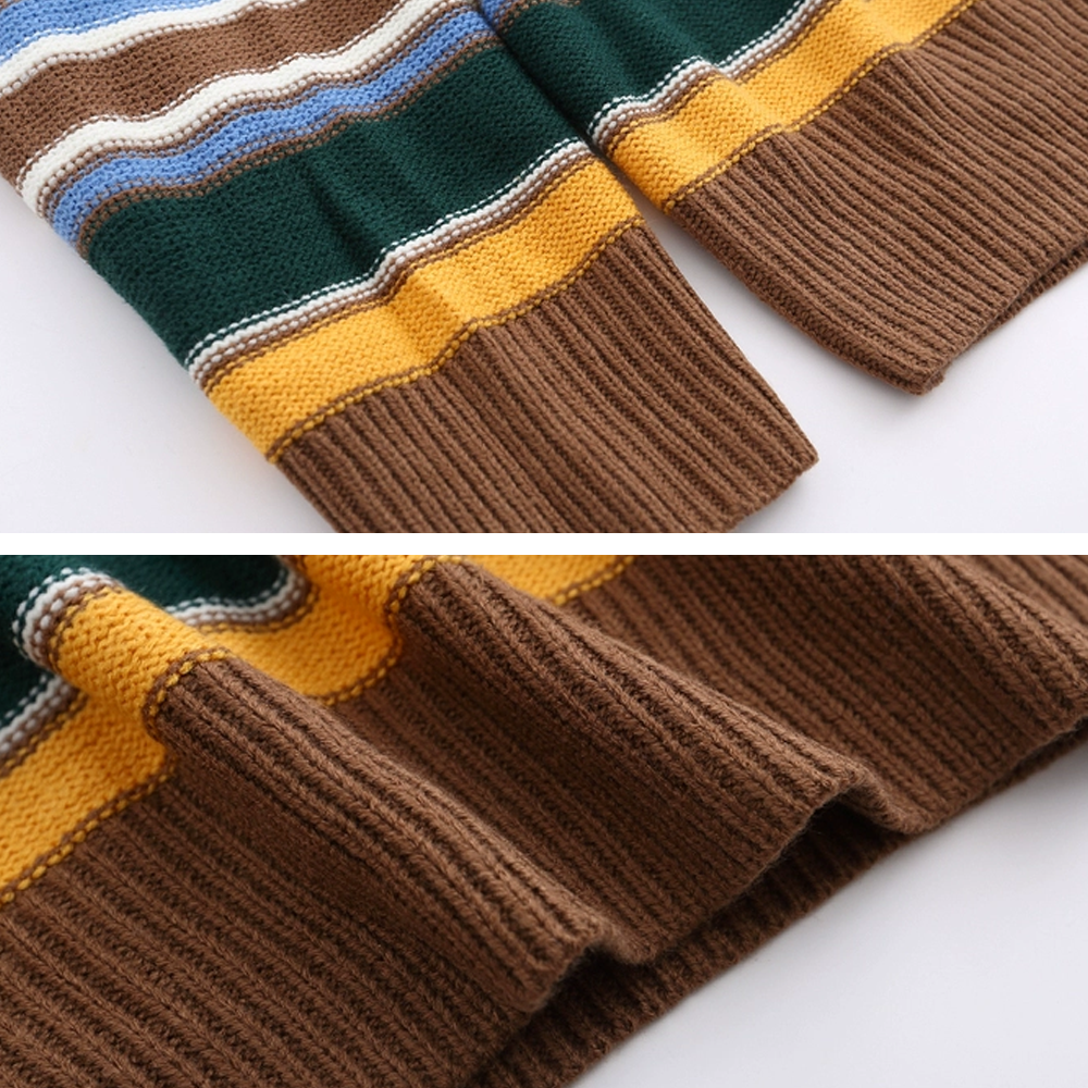 Vintage Colorful Striped Polo Sweater