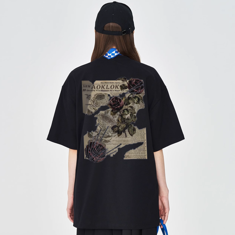 Newspaper Rose Fragments T-Shirt