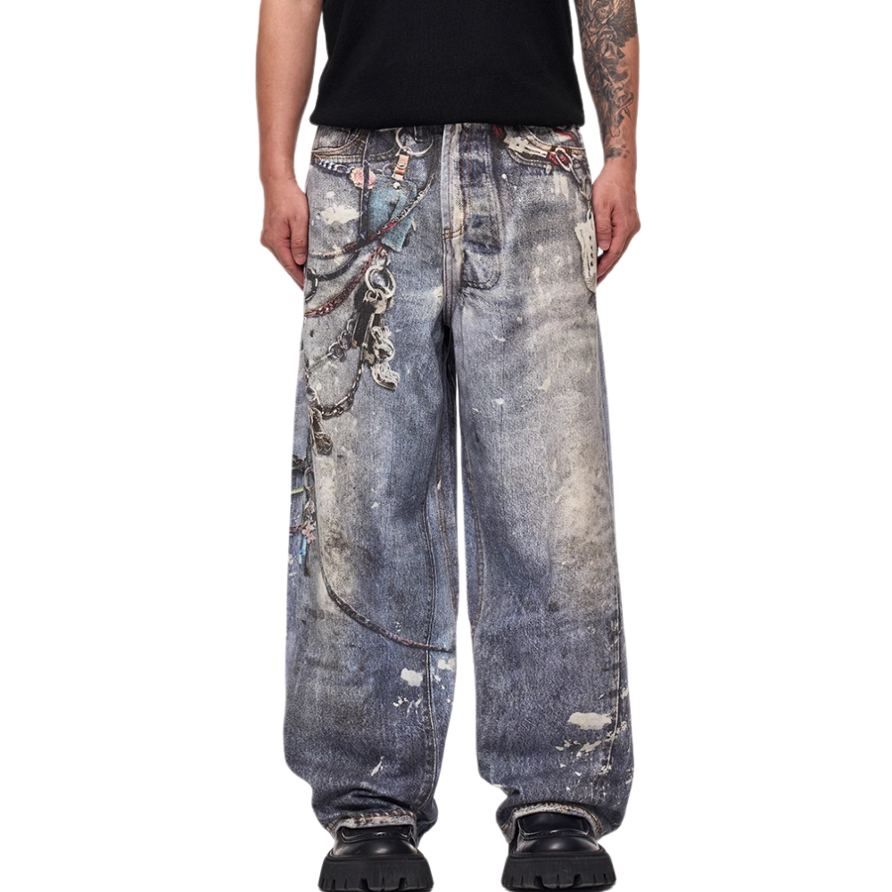 DF | Tie-Dye Chain Digital Print Jeans