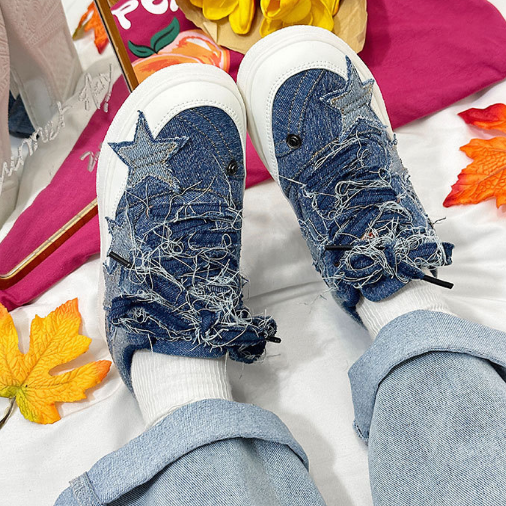 Retro Denim Patch Star Shoes
