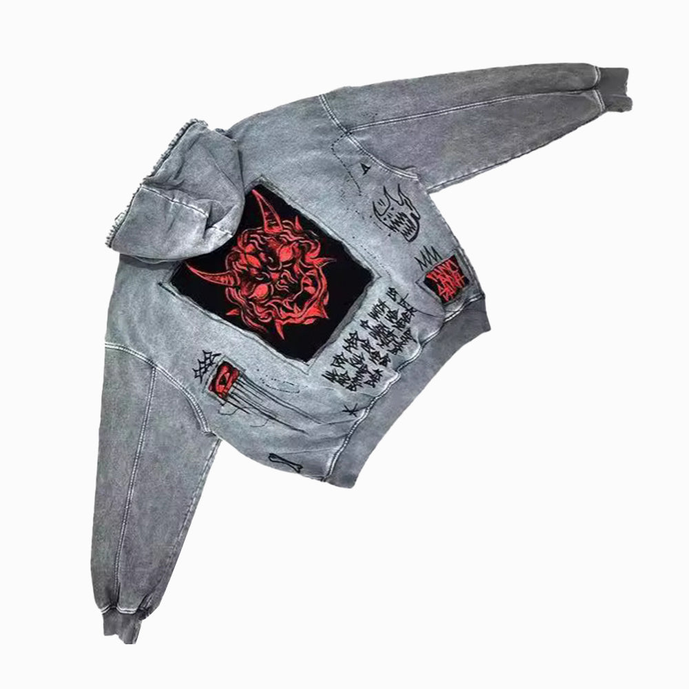 AokLok Vintage Wash Demon Hoodie