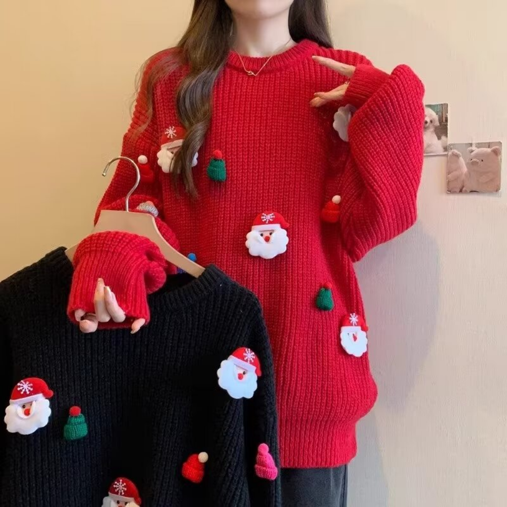 Women's Solid Color Santa Sweater