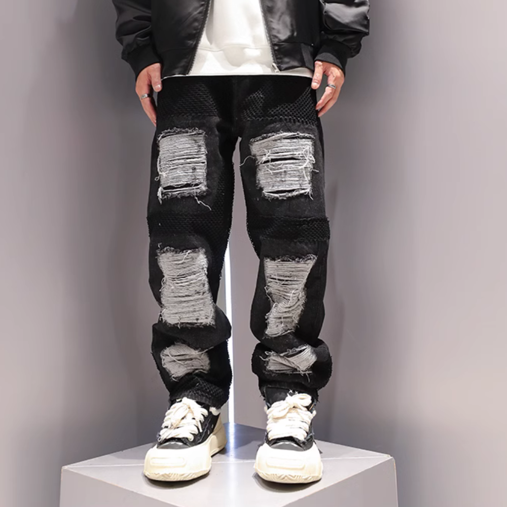 Mesh Patchwork Ripped Jeans