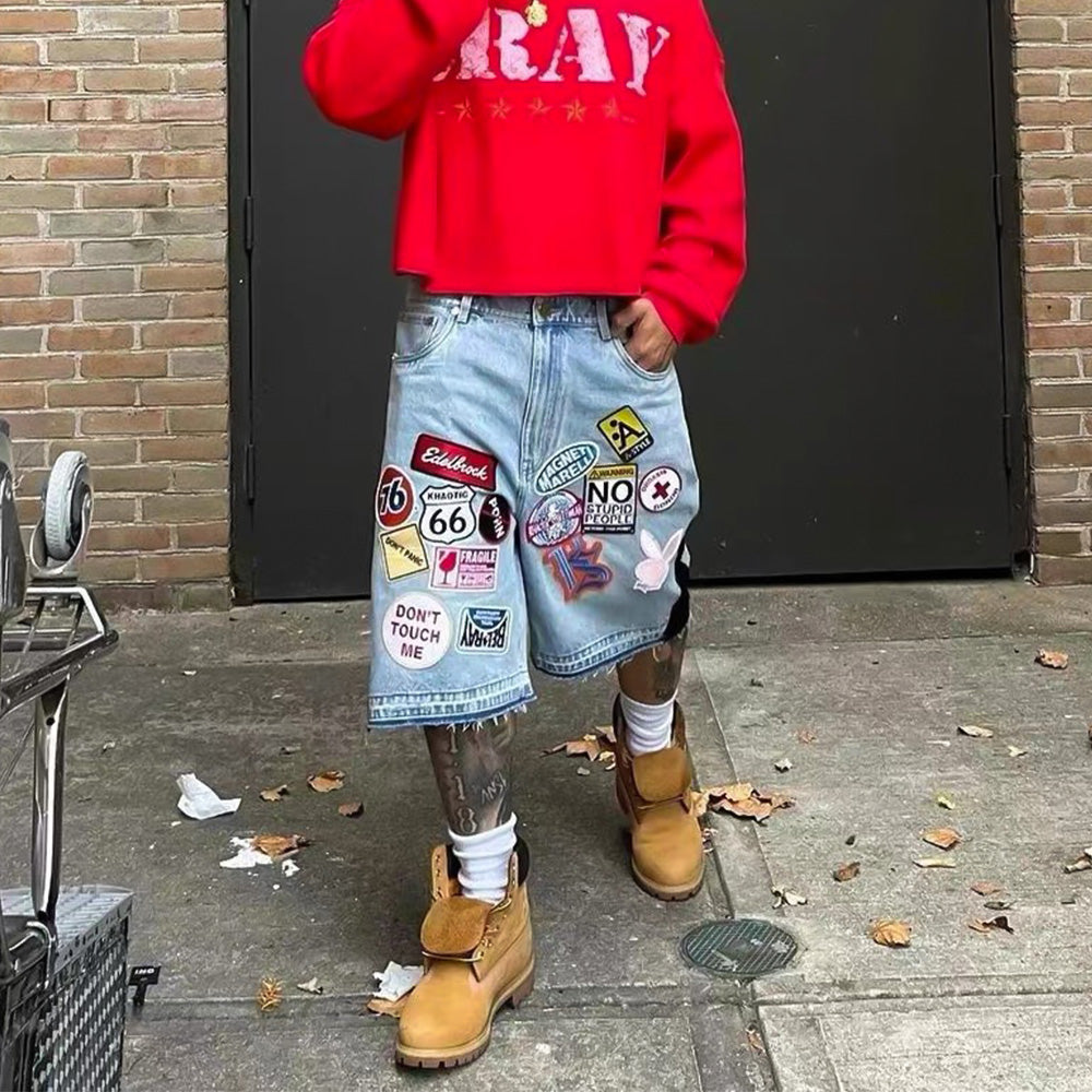 Hip Hop Street Retro Embroidery Patch Shorts