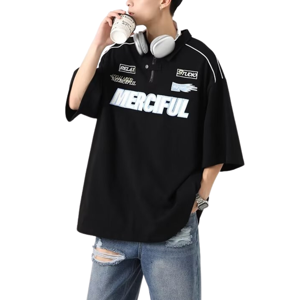 Classic Letter Embroidery Lapel T-Shirt