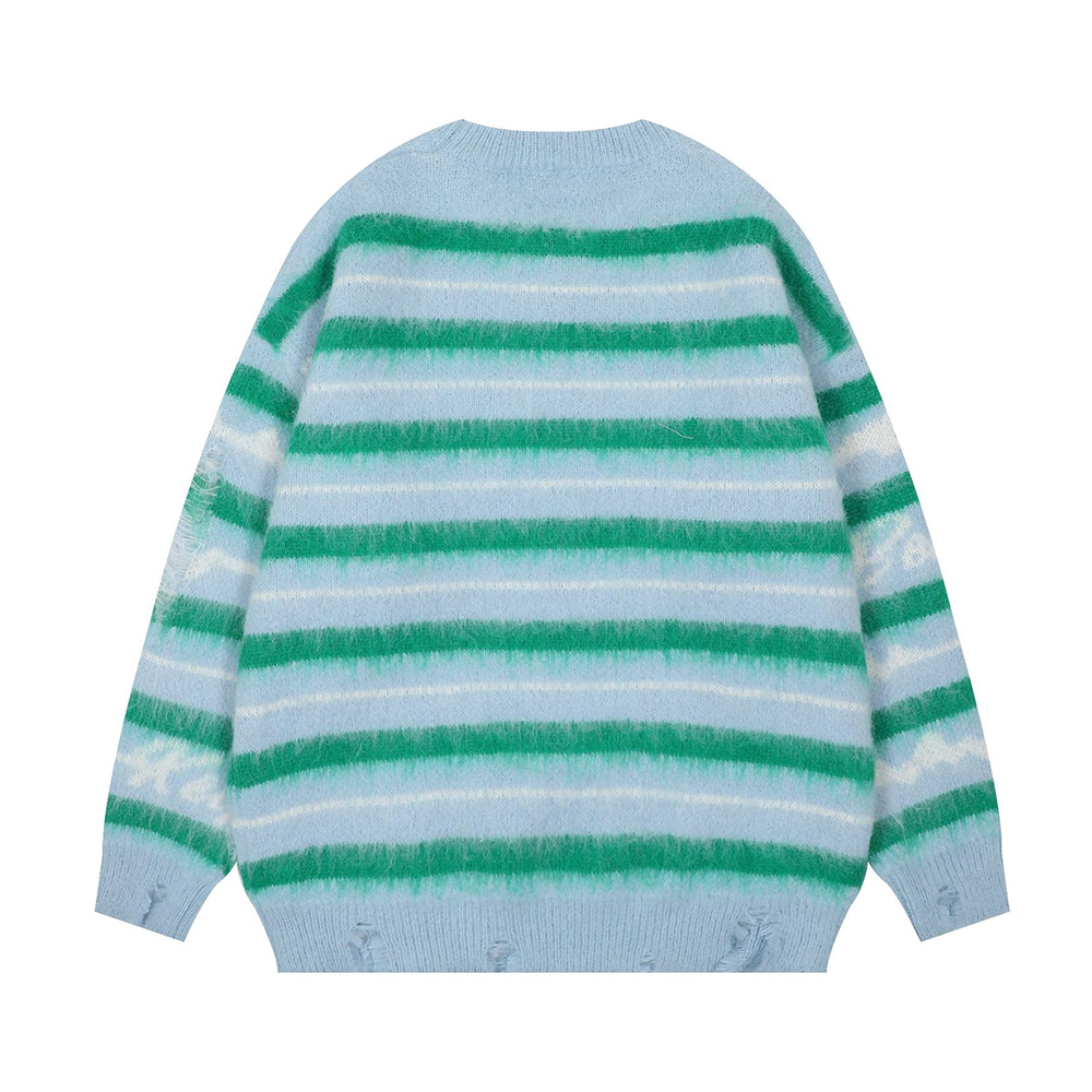 Retro Deer Plush Stripes Sweater