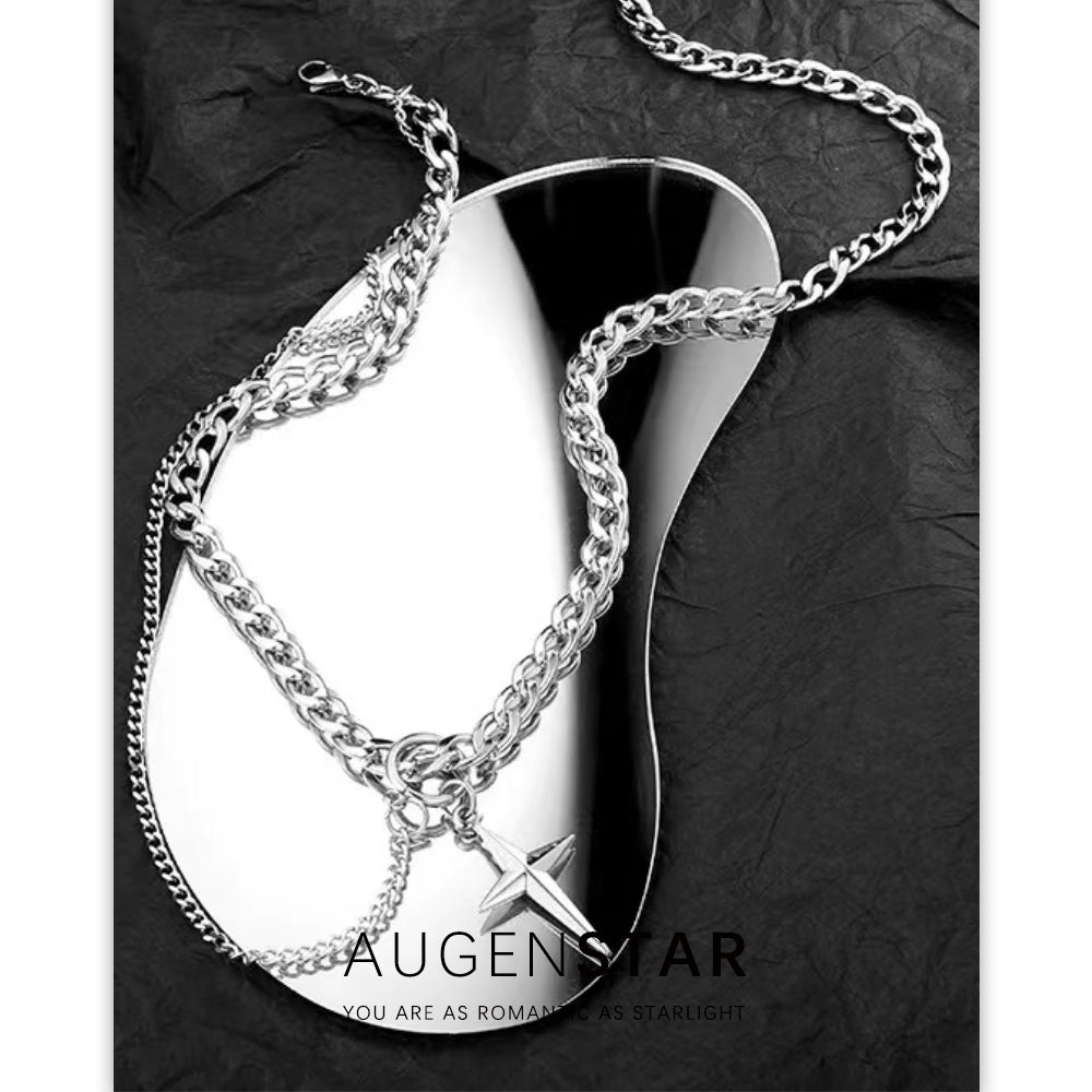 ASR | Titanium Steel Double Star Awn Hip Hop Necklace