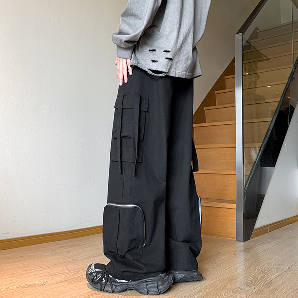 Functional Style Straight Wide Legs Cargo Sweatpants
