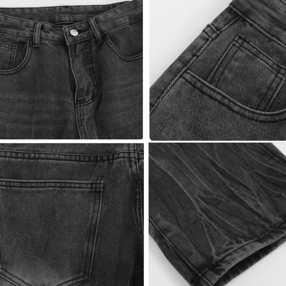 Street-Worn Washed Straight-Leg Jeans