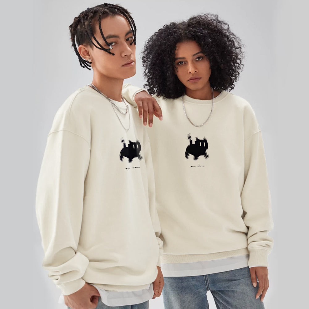 Minimalist Fuzzy Kitten Print Sweatshirt