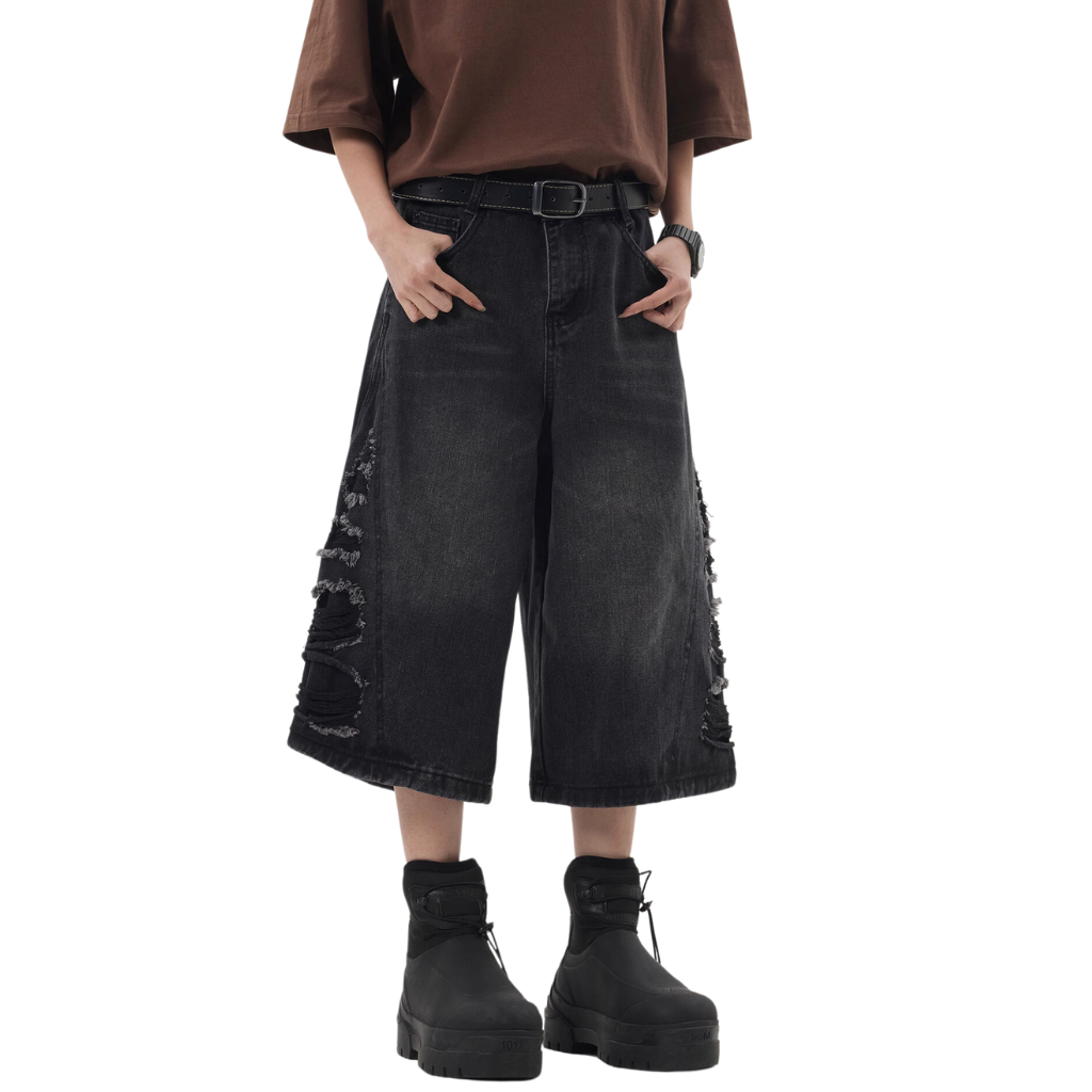 Side Ripped Denim Shorts