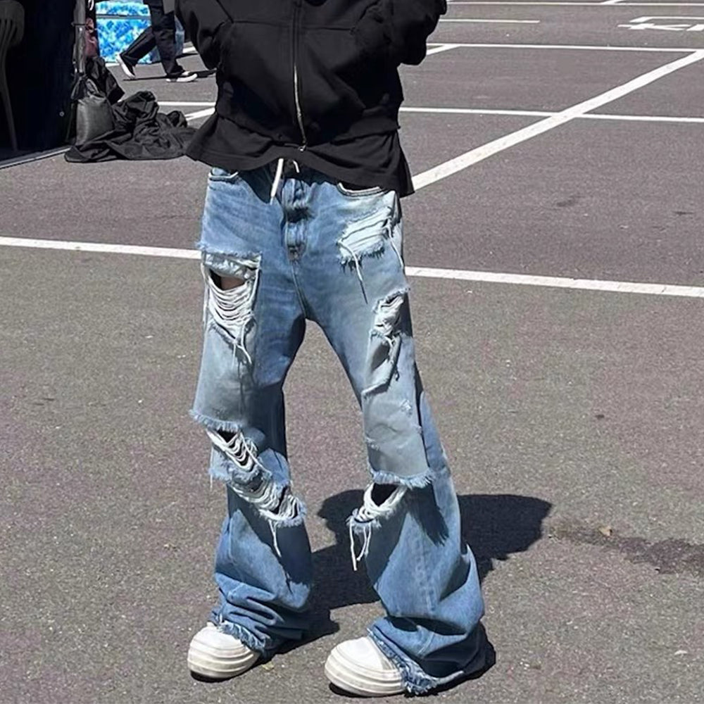High Street Washed Knife Cut Hole Jeans