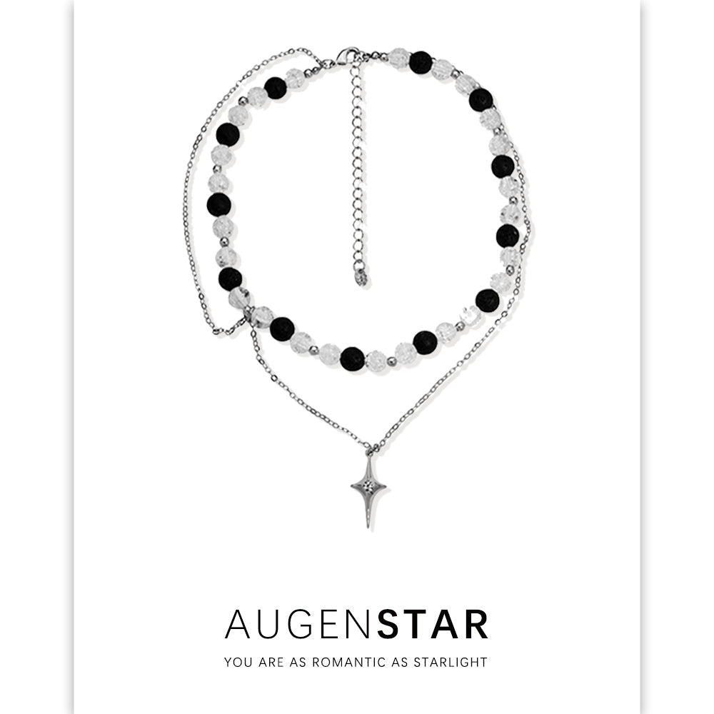 ASR | Four Pointed Star Black and White Beads Necklace