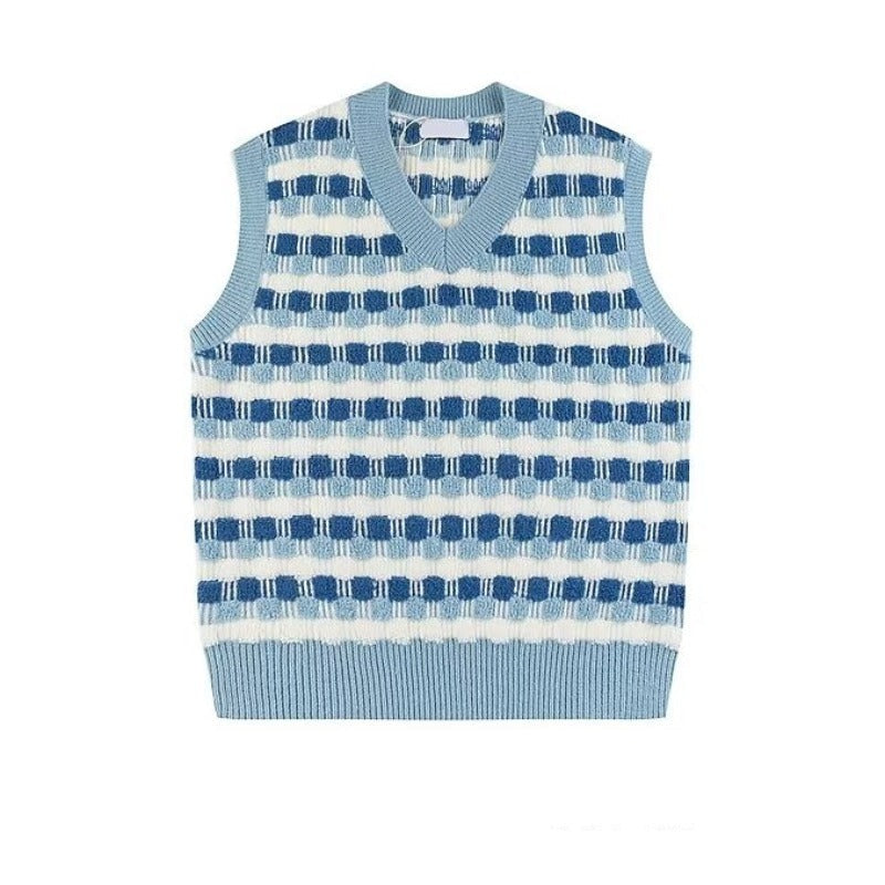 Casual Morandi Checker Knitted Vest