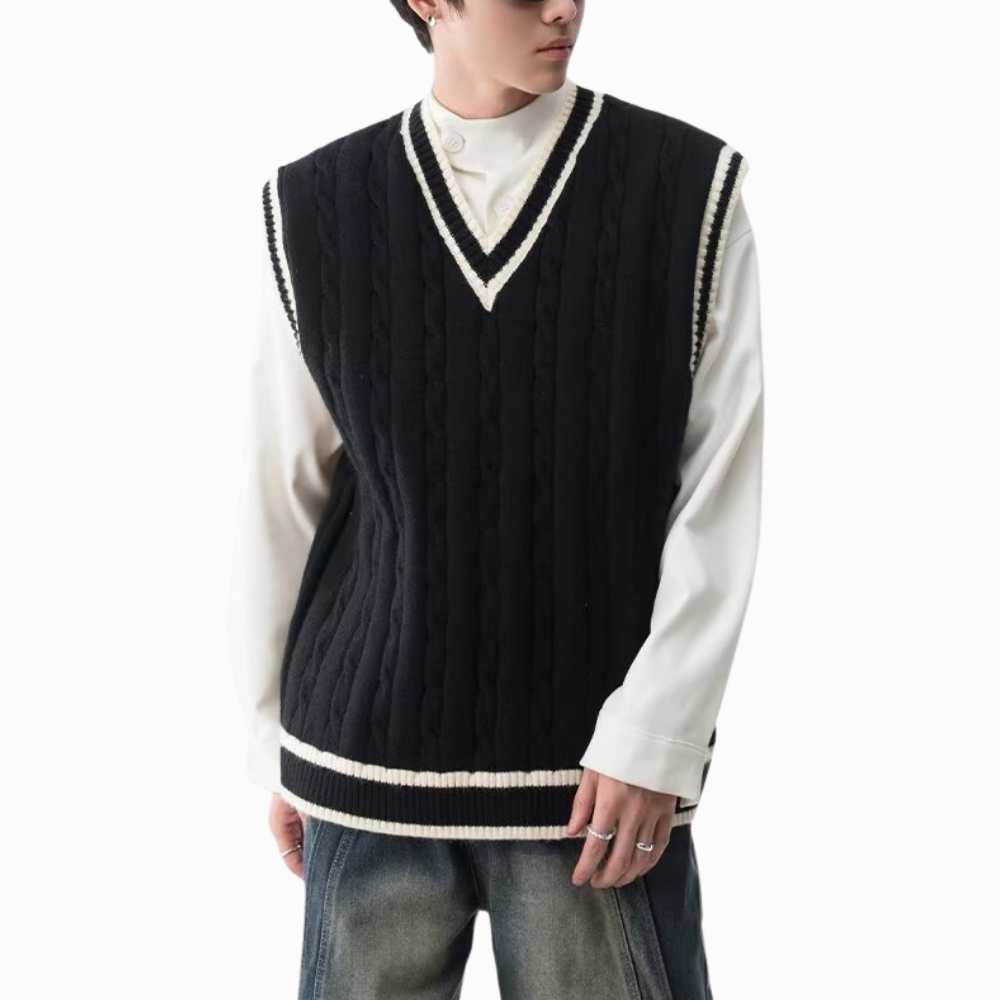 Casual V-Neck Cable Knit Vest