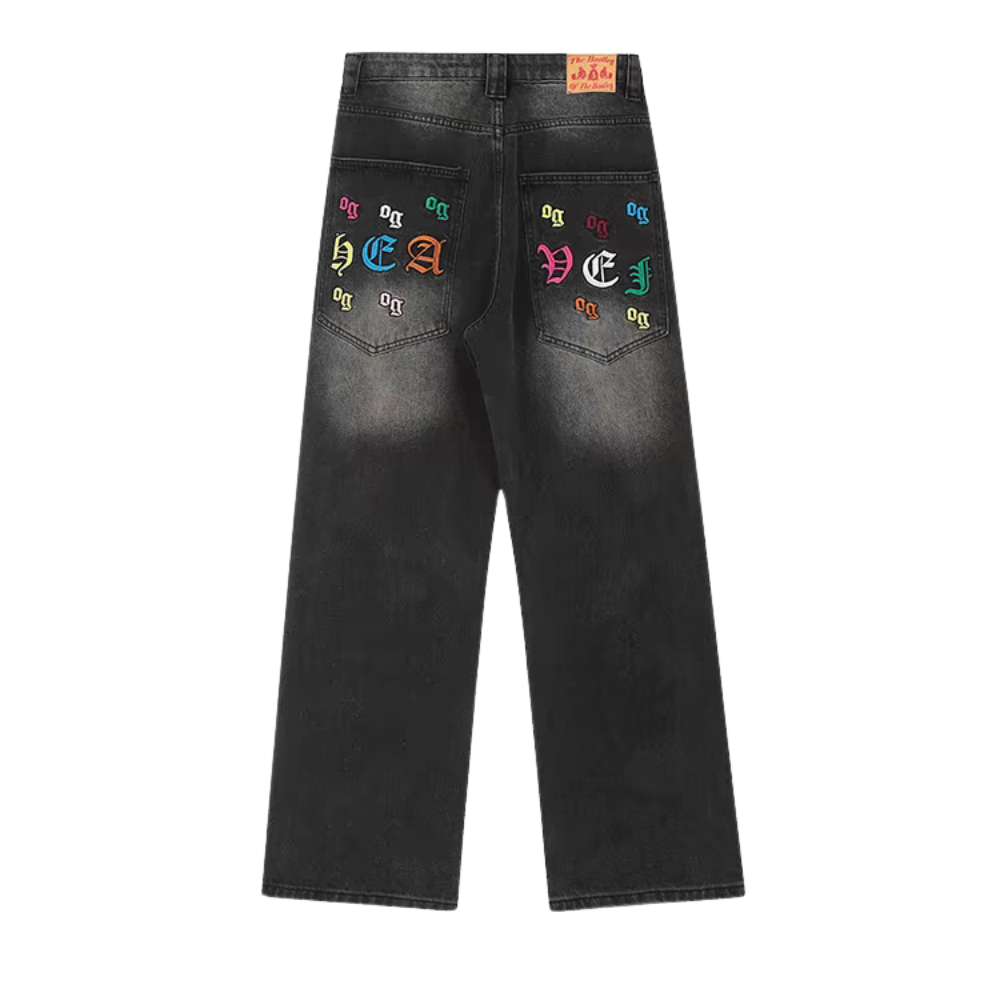Distressed 3D Embroidered Whisker Jeans