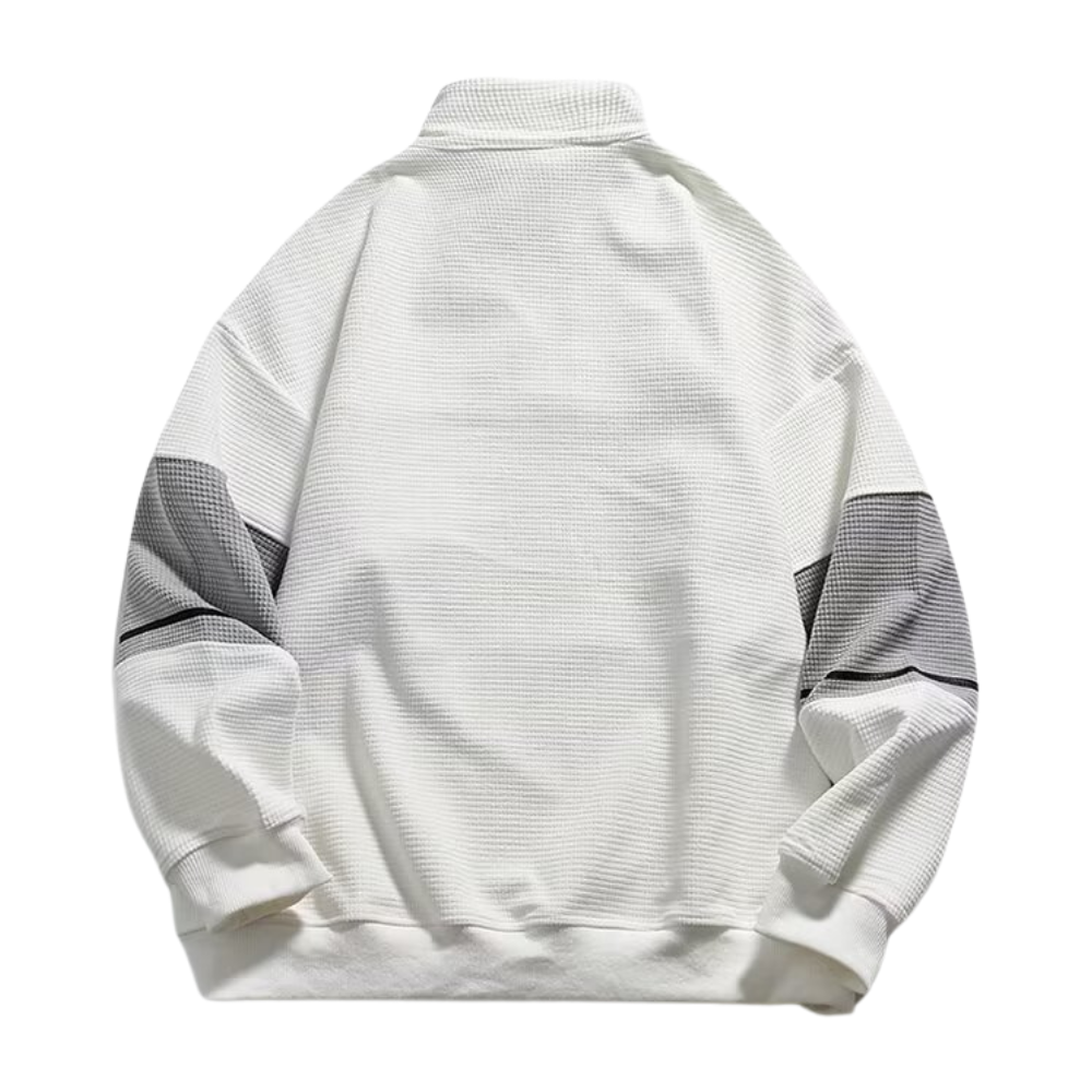 Waffle Stand Collar Zipper Sweatshirt