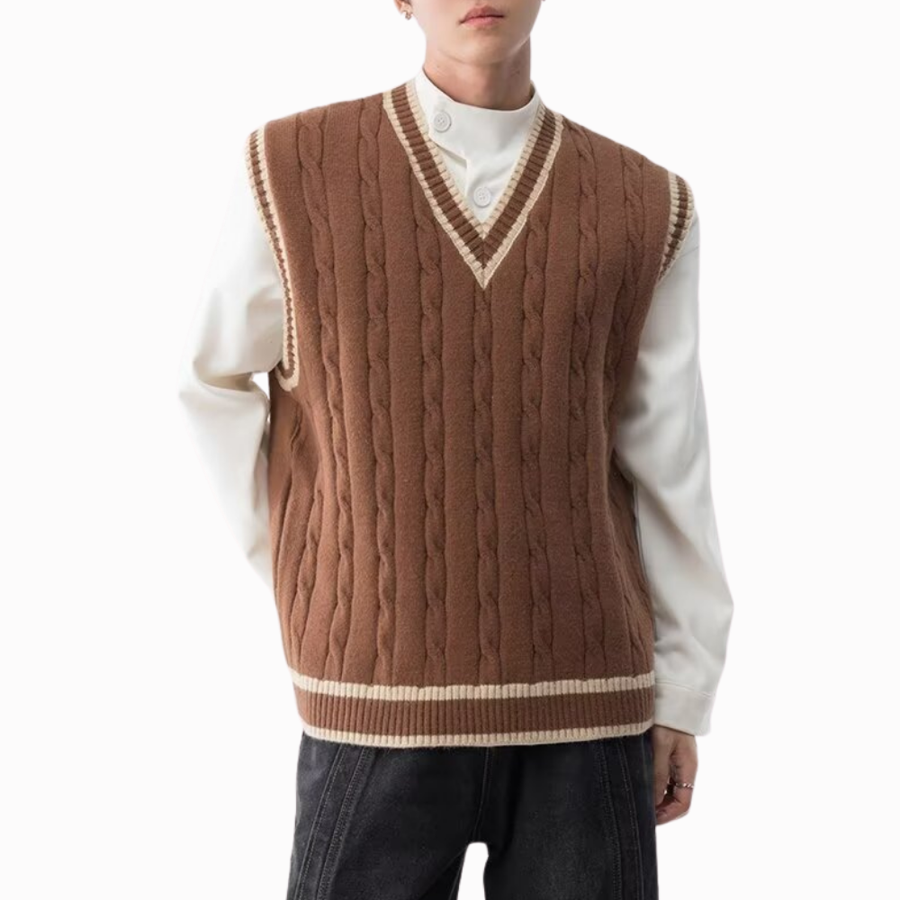 Casual V-Neck Cable Knit Vest