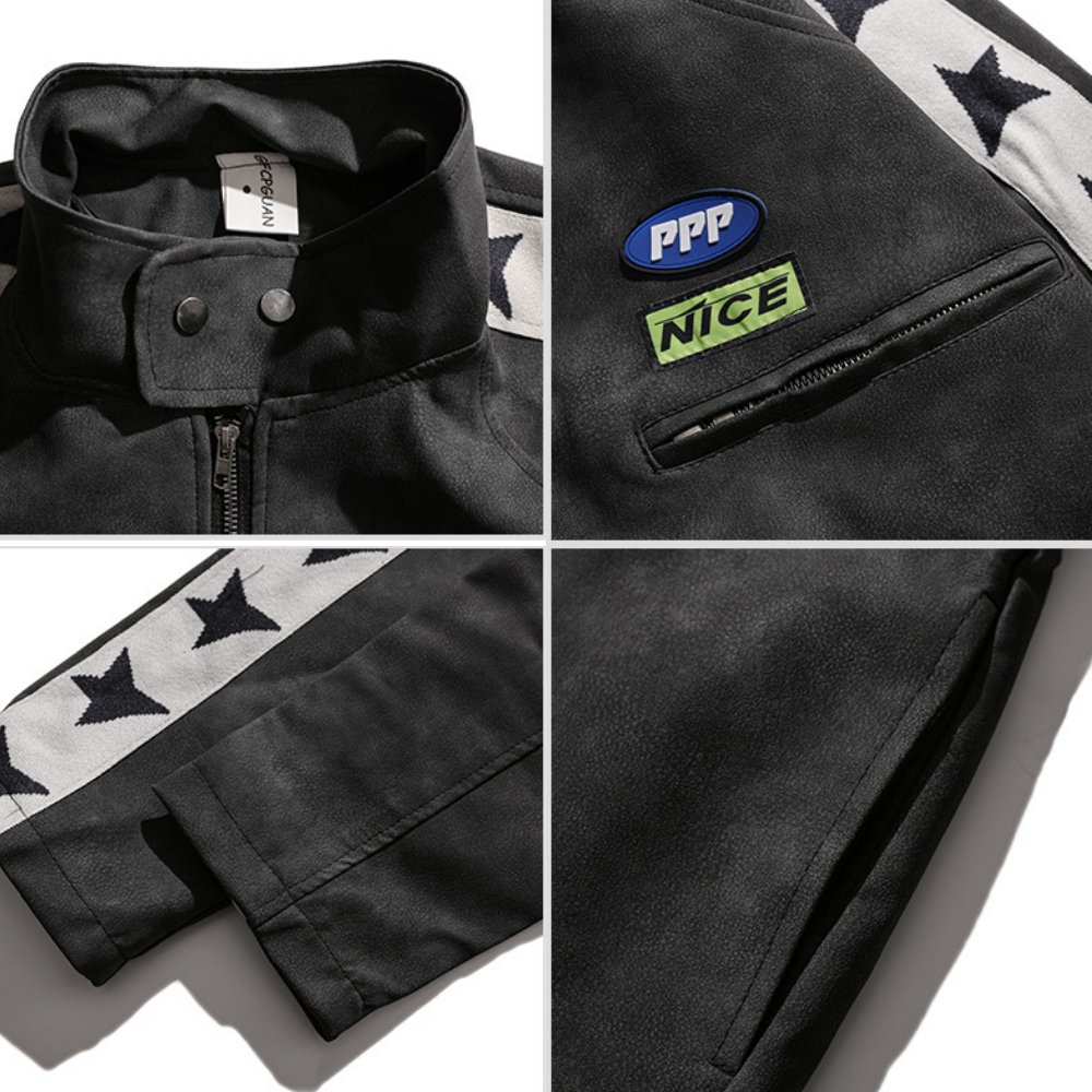 Street Stand Collar Star Biker Jacket