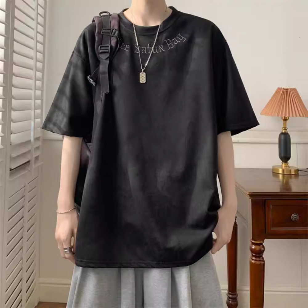 Suede Embroidered Letter T-Shirt