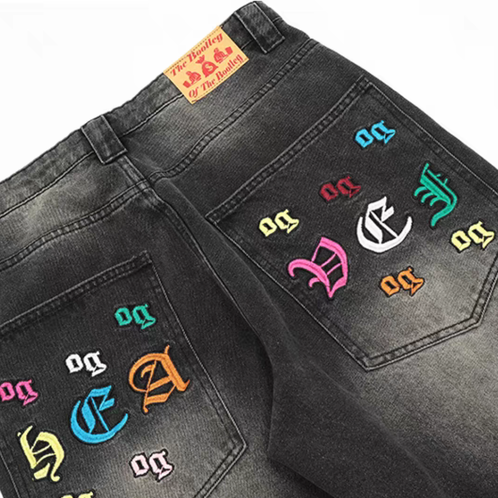Distressed 3D Embroidered Whisker Jeans