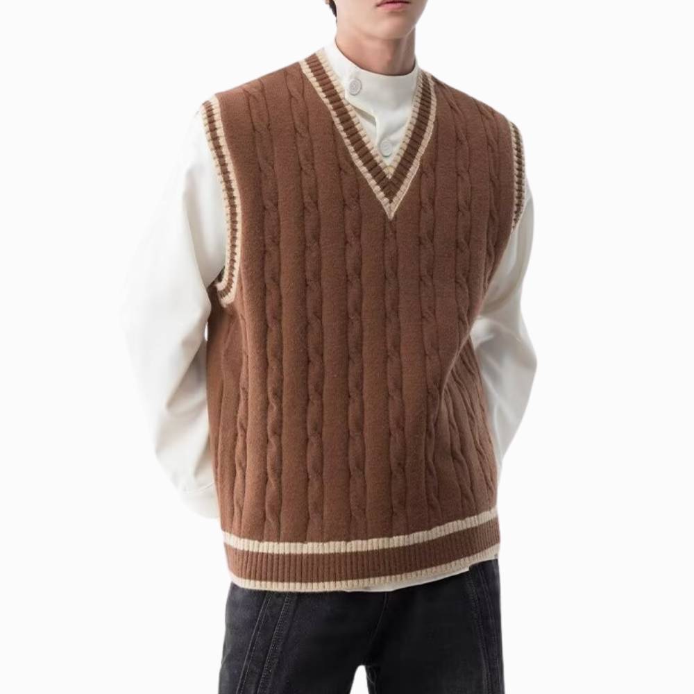 Casual V-Neck Cable Knit Vest