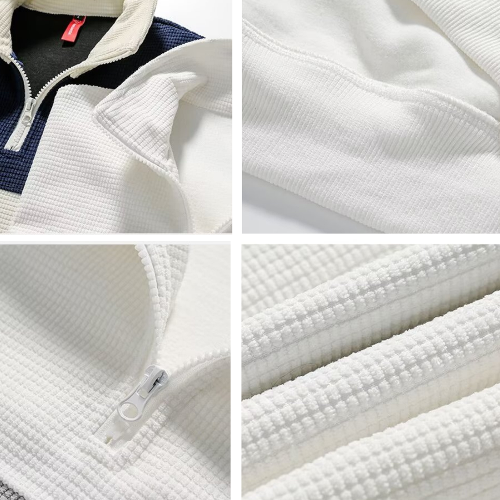 Waffle Stand Collar Zipper Sweatshirt