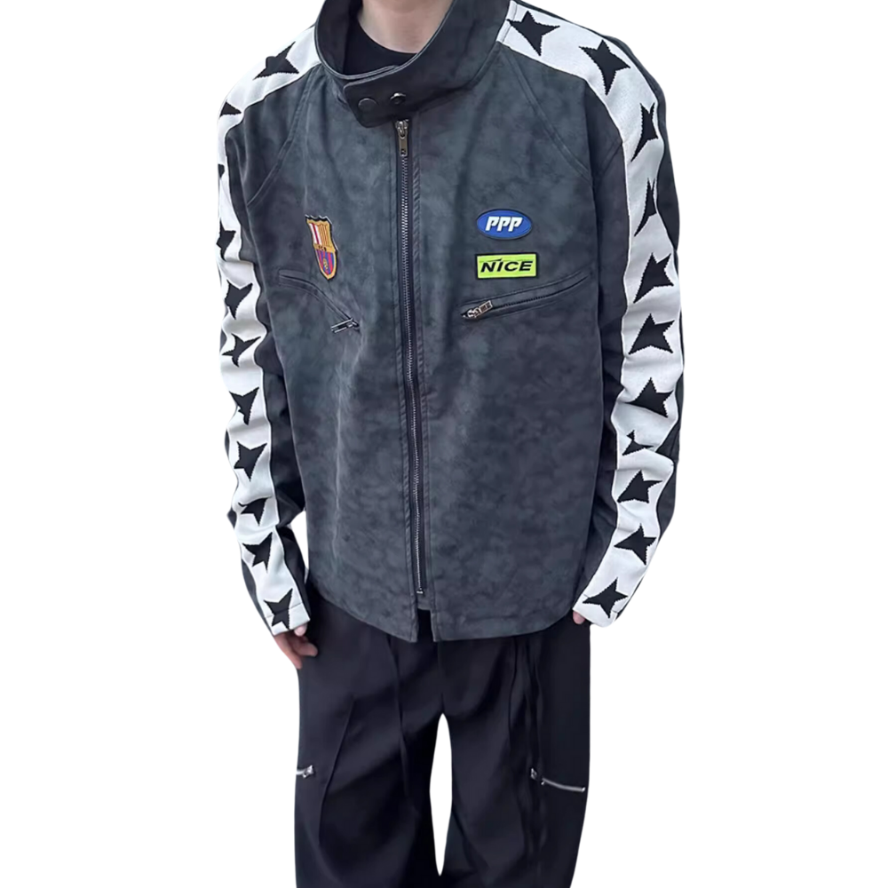 Street Stand Collar Star Biker Jacket
