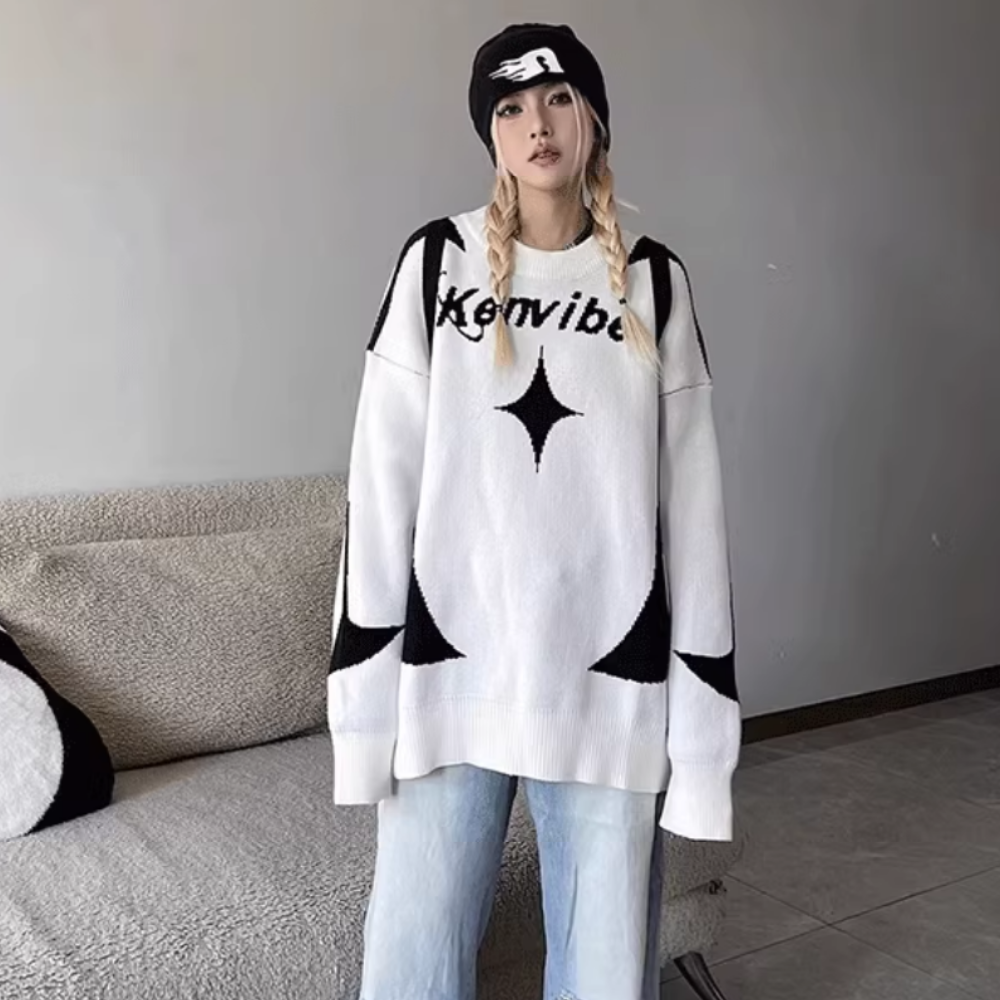 Motorcycle Colorblock Star Sweater