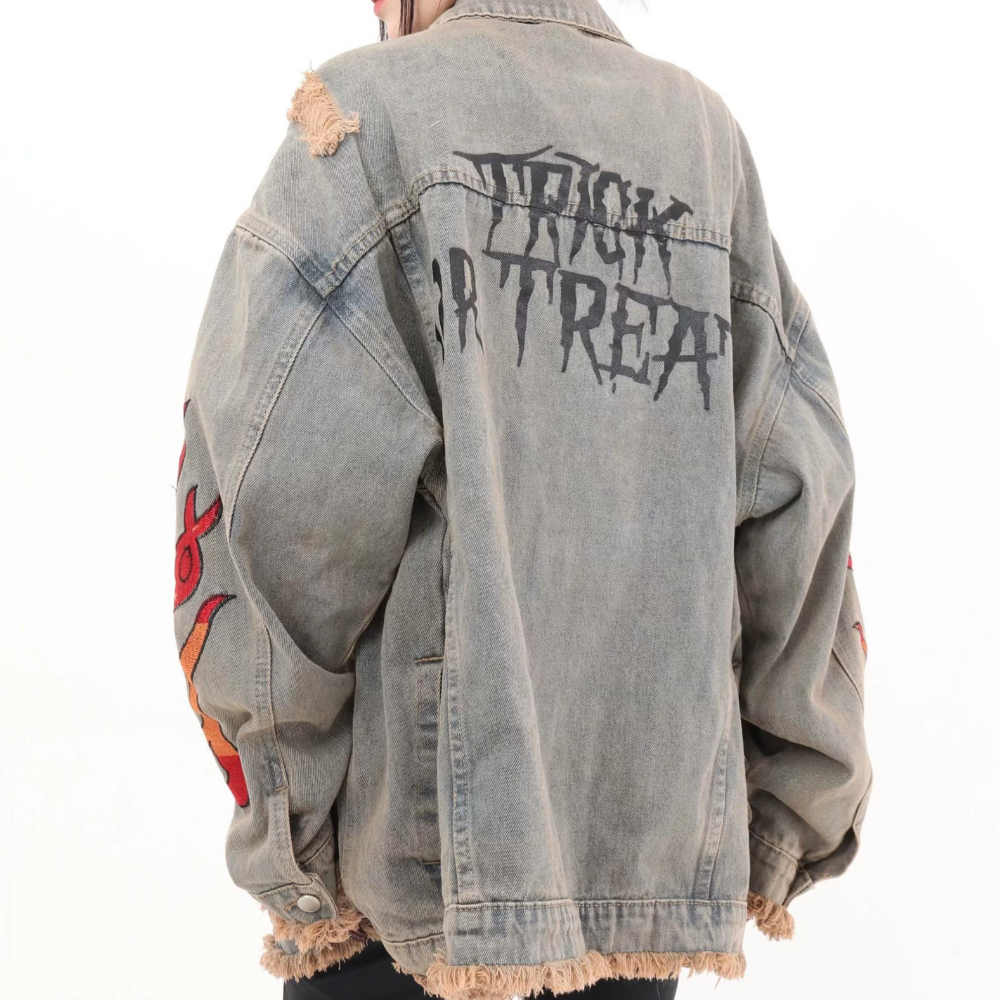American Flame Embroidery Denim Jacket