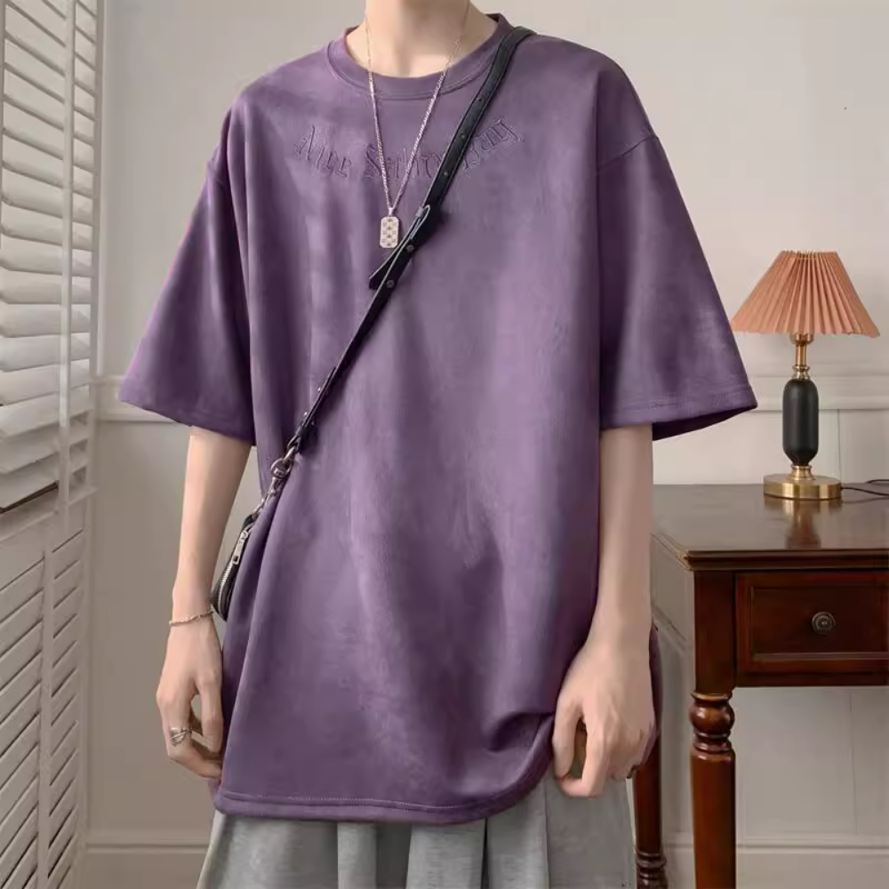 Suede Embroidered Letter T-Shirt