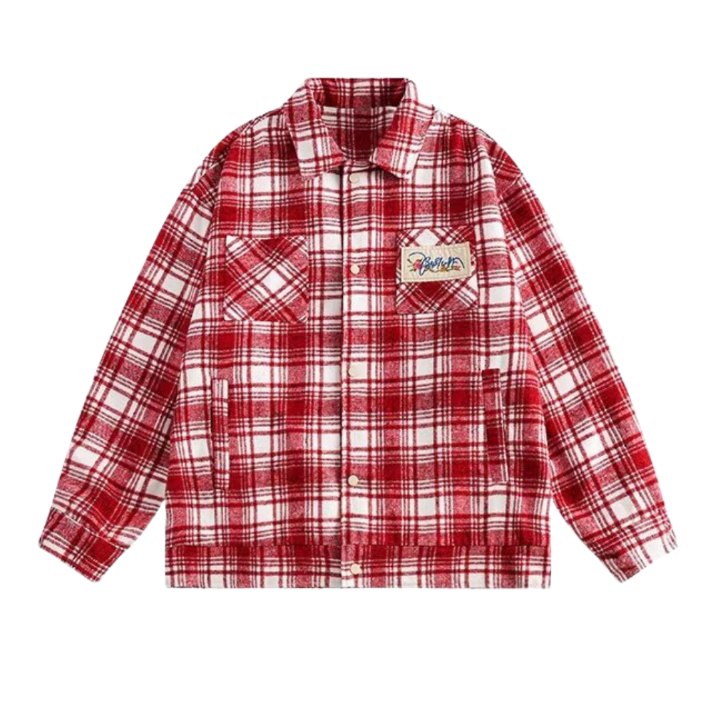 Rose Patch Embroidered Plaid Shirt