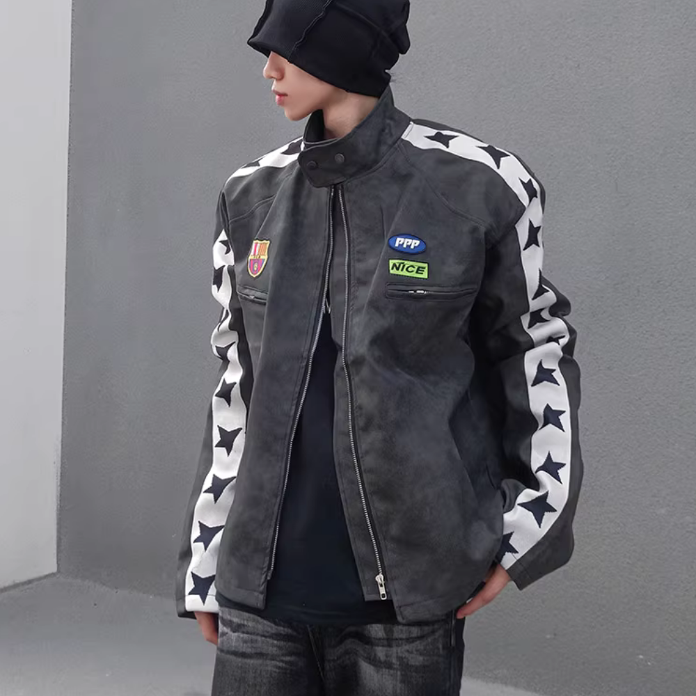 Street Stand Collar Star Biker Jacket