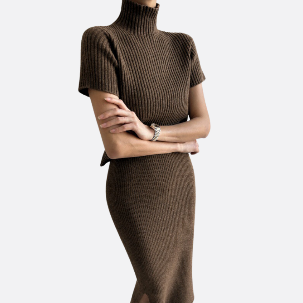Women's Solid Color Turtleneck Knit Suit