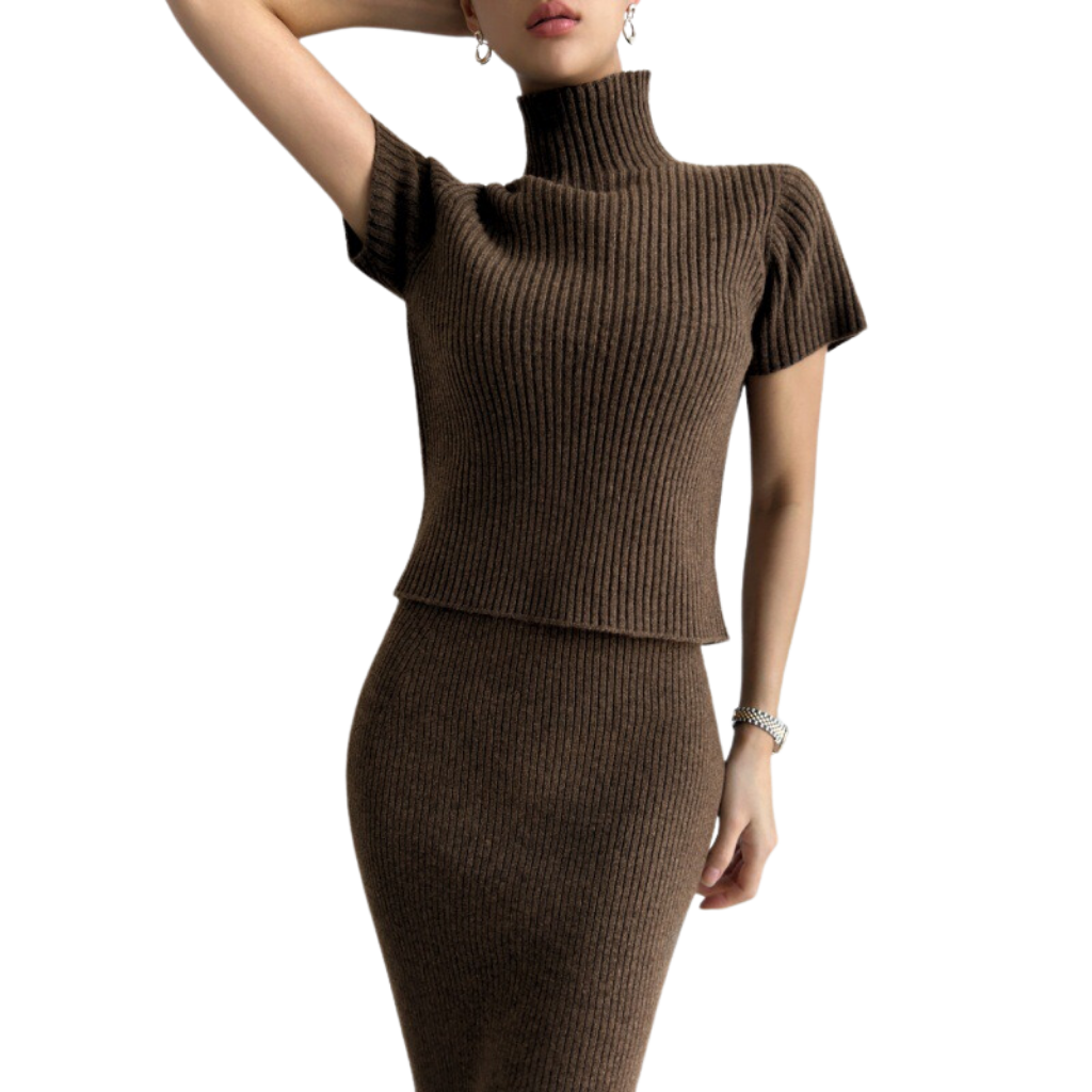 Women's Solid Color Turtleneck Knit Suit